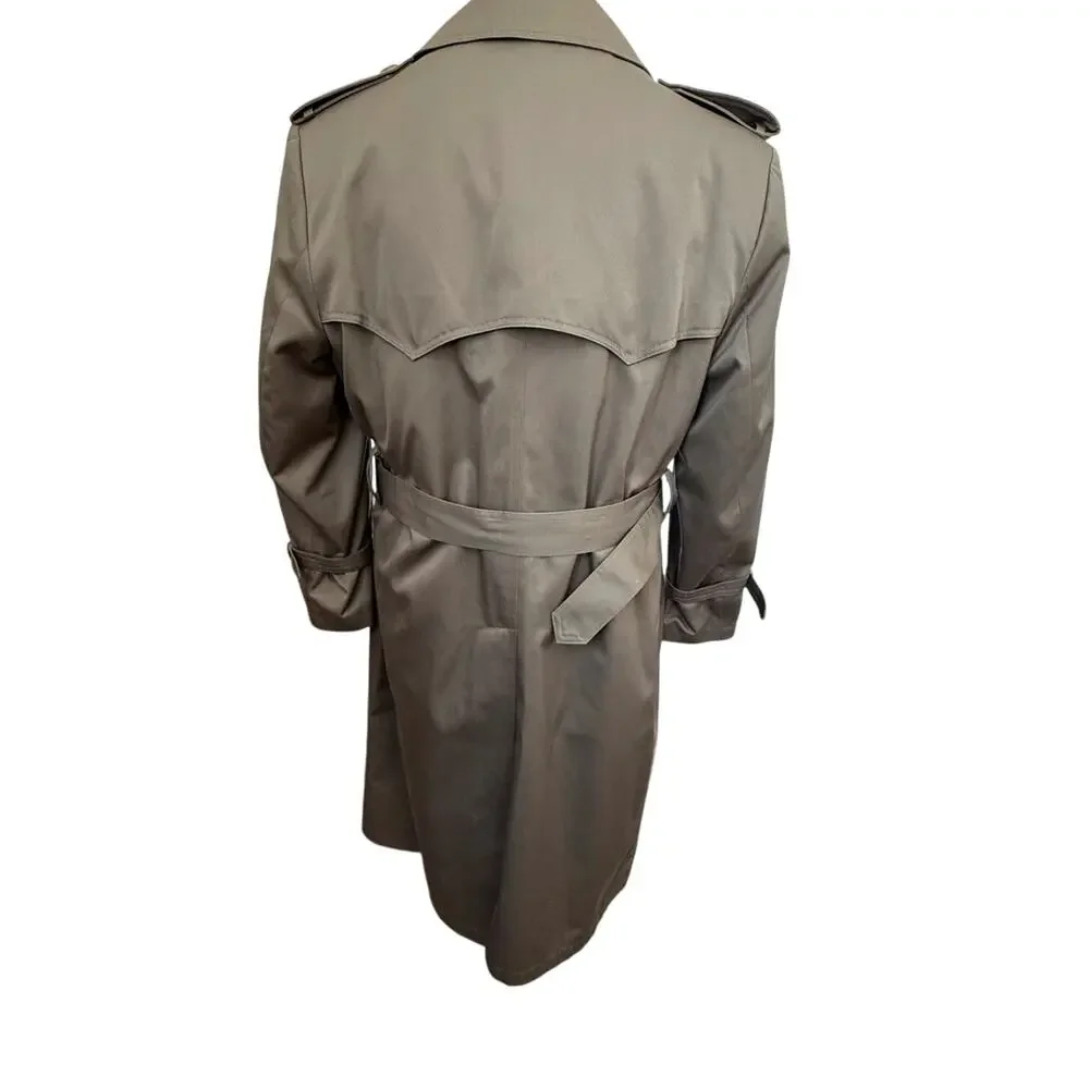 VTG London Fog Towne Trench Coat Mens 38 Short Khaki Brown Belted Lined Classic